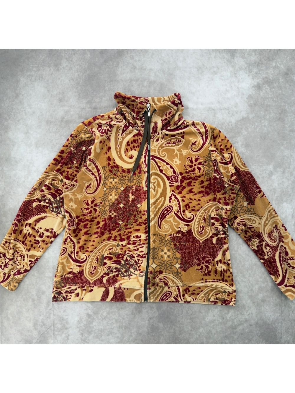 Rebecca Malone Vintage Y2K Paisley Print Velour Full Zip Track Jacket Sweatshirt